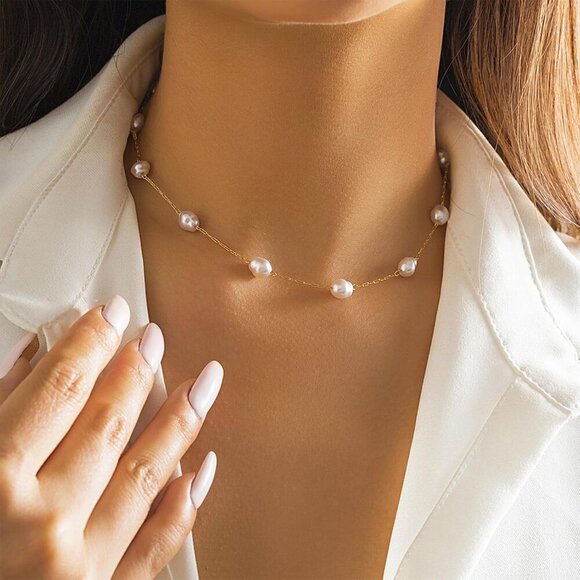 🆕 Women Gold Pearl Choker Necklace Trendy Chain Layered Birthday Jewelry Gifts - Picture 4 of 7